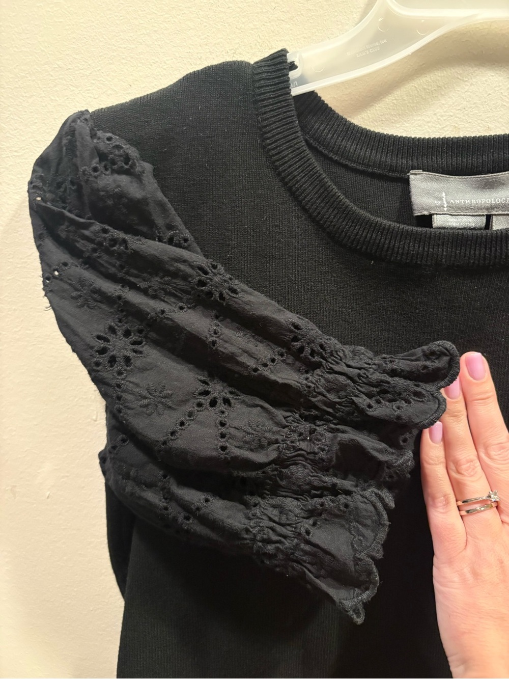 Anthropologie Black Eyelet Peplum Sweater Top - Picture 4 of 7